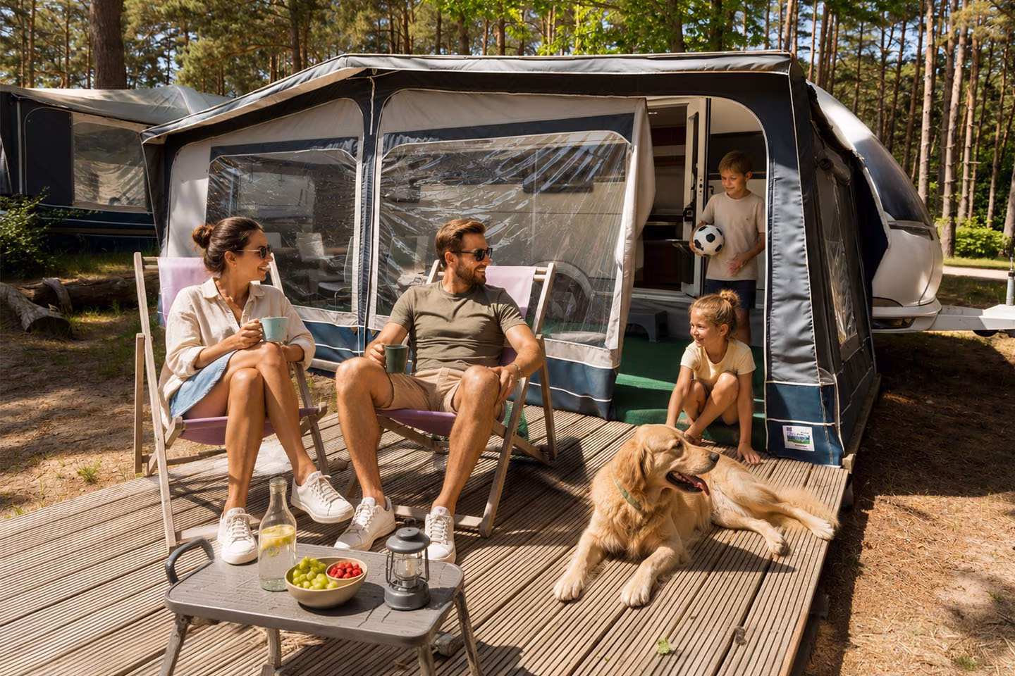 Gäste entspannen im Liegestuhl am Ferienhaus in Jabel an der Müritz