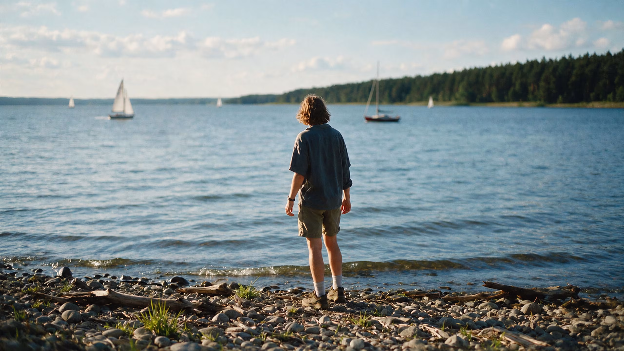 Mann beim Baden im Jabelschen See an der Müritz in Jabel