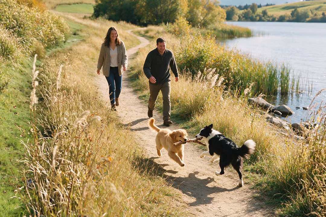 Spaziergang mit Hunden am Jabelschen See an der Müritz